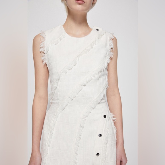 Nwt $745 jonathan simkhai elisha shredded boucle midi dress in ivory - Picture 3 of 6